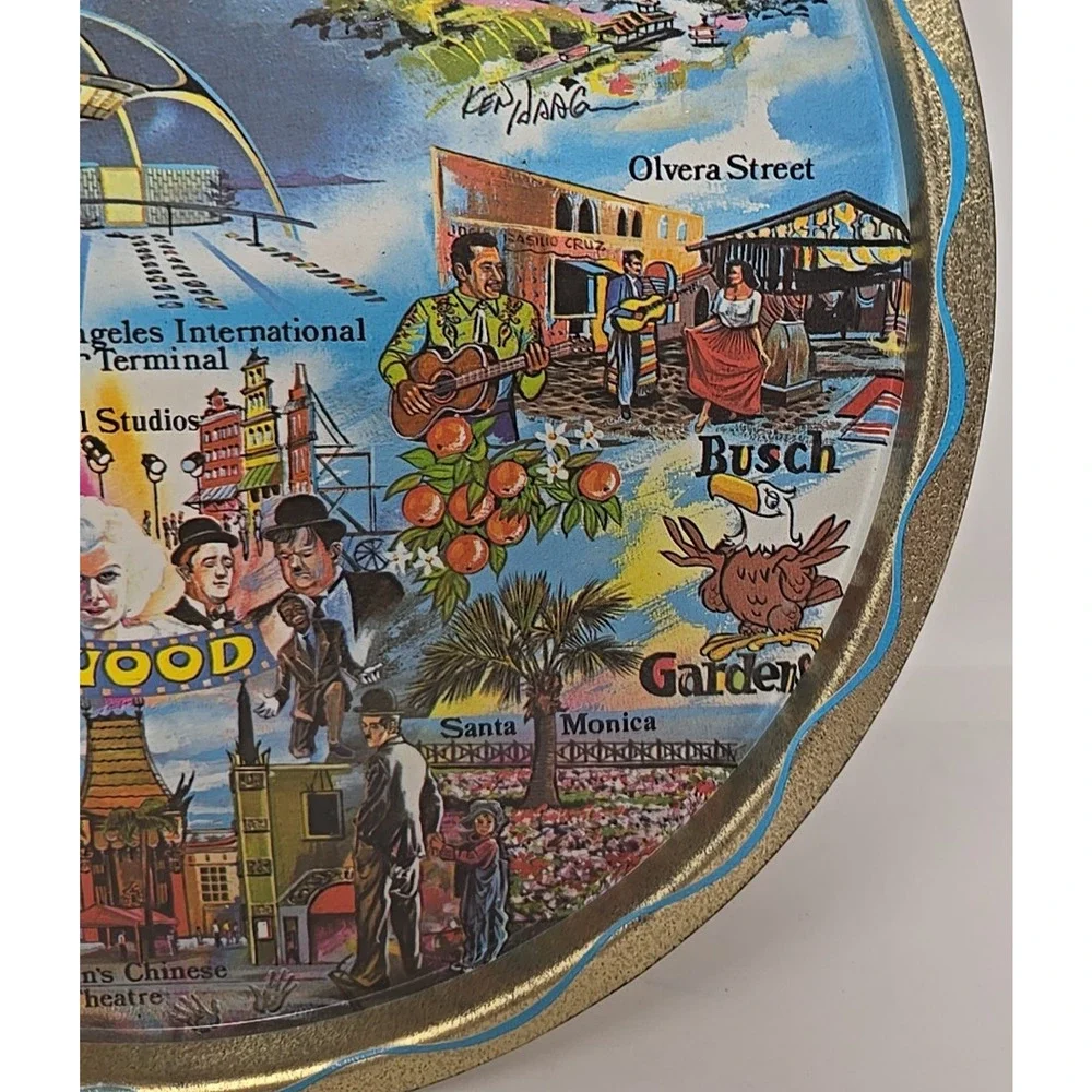 1960's Los Angeles Hollywood Gold Metal Souvenir Tray USA‎ 11